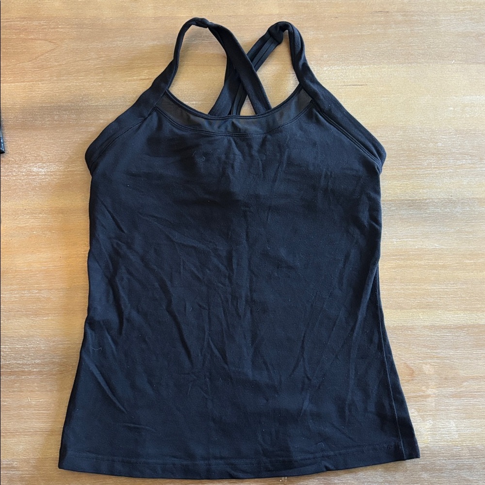 Lululemon Black Mesh Inset Crossback Workout Tank, Black